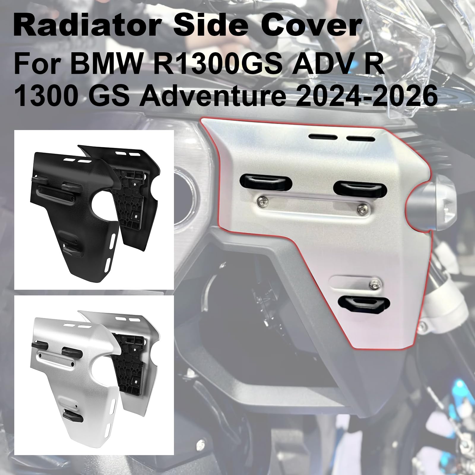 Motorrad Links Rechts Kühler Seitenabdeckung Wassertank Schutz Kompatibel mit BMW R1300GS ADV Adventure R 1300 GS 2024 2025 2026 Kühlerrahmen Schutz Verkleidung Seitenverkleidungen (Schwarz)