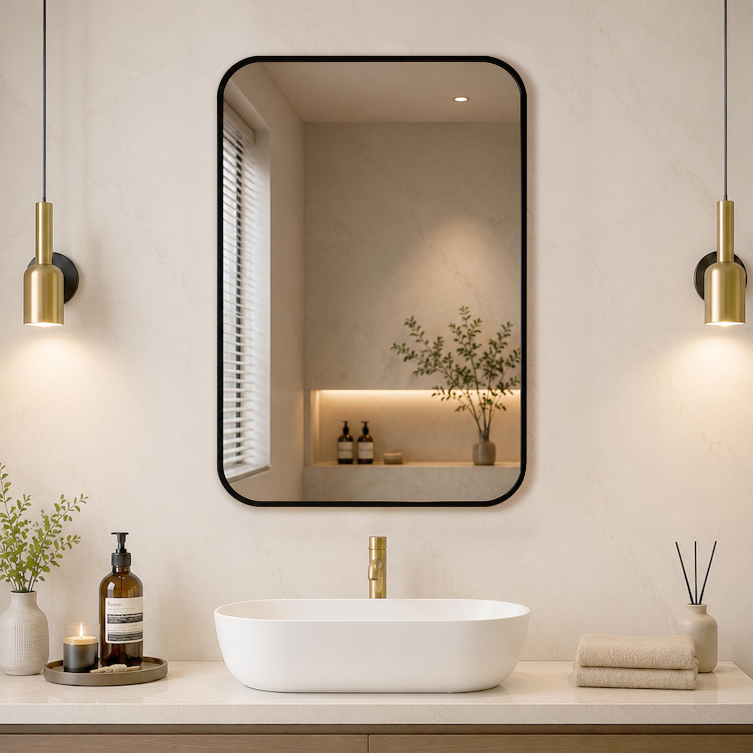 WASSMIST Square Wall Mirror 24x32 Inch | Large Frameless Bathroom Vanity Mirror | Premium Clear Glass Wall Decor-image-37
