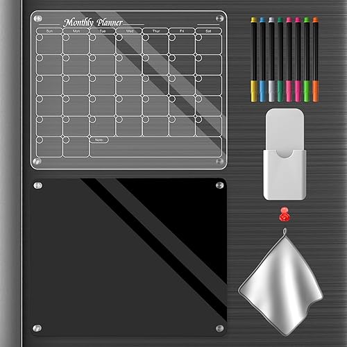 Miniatura 6 de Calendario acrílico magnético para refrigerador, 2 piezas, calendario acrílico para refrigerador, pizarra magnética de borrado en seco, 16 x 12