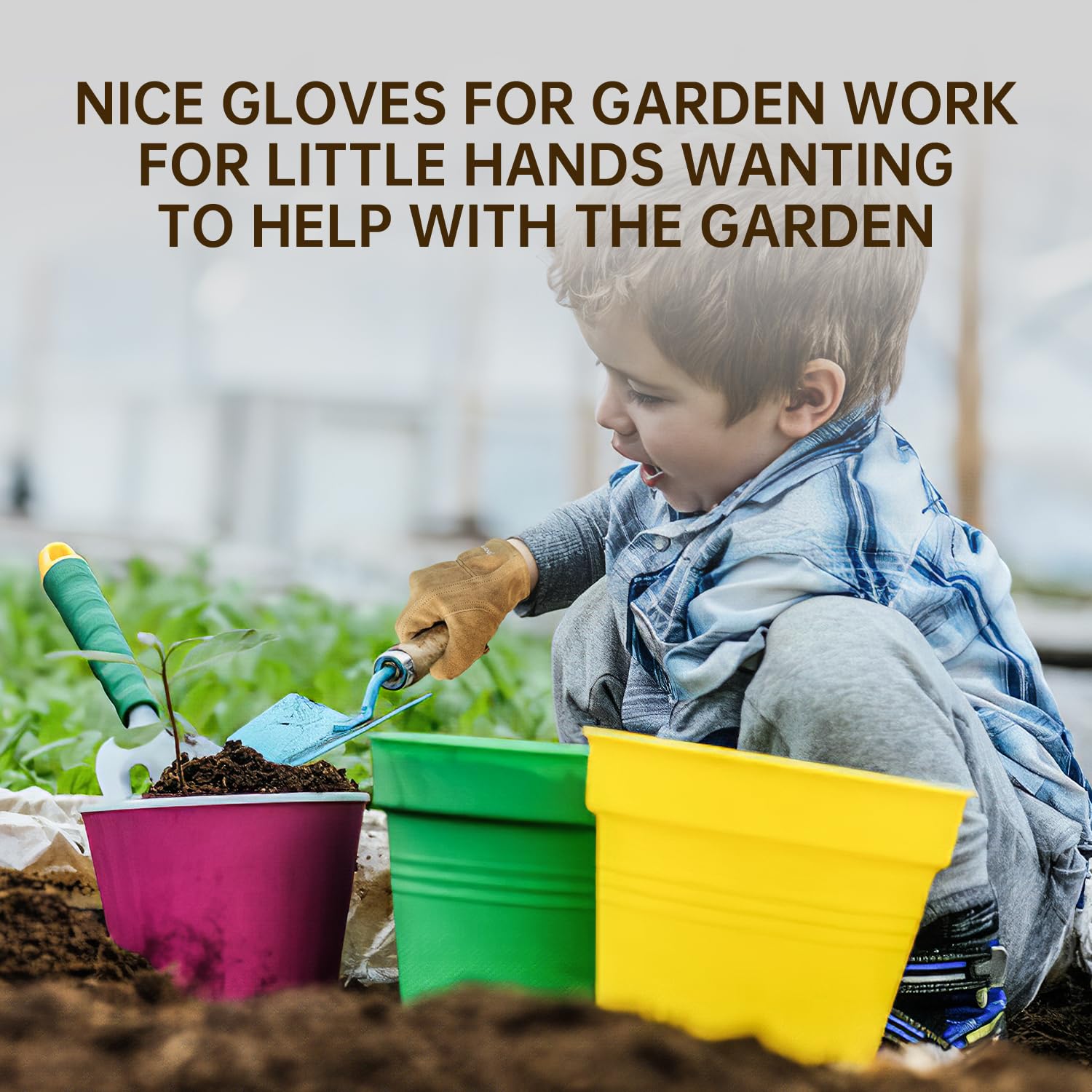 HANDLANDY Kids Genuine Leather Work Gloves for ages 3-11, Children Gardening Gloves for Boys Girls (S, for age 2-4, Khaki) - Image 4