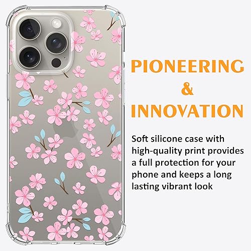 Miniatura 4 de Funda transparente de flor de cerezo diseñada para iPhone 15 Pro, funda transparente de flor de Sakura para iPhone 15 Pro para mujeres y niñas,