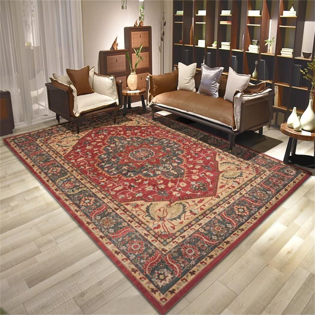 Tapis de salon antidérapant 80x150 floral rouge pour table basse