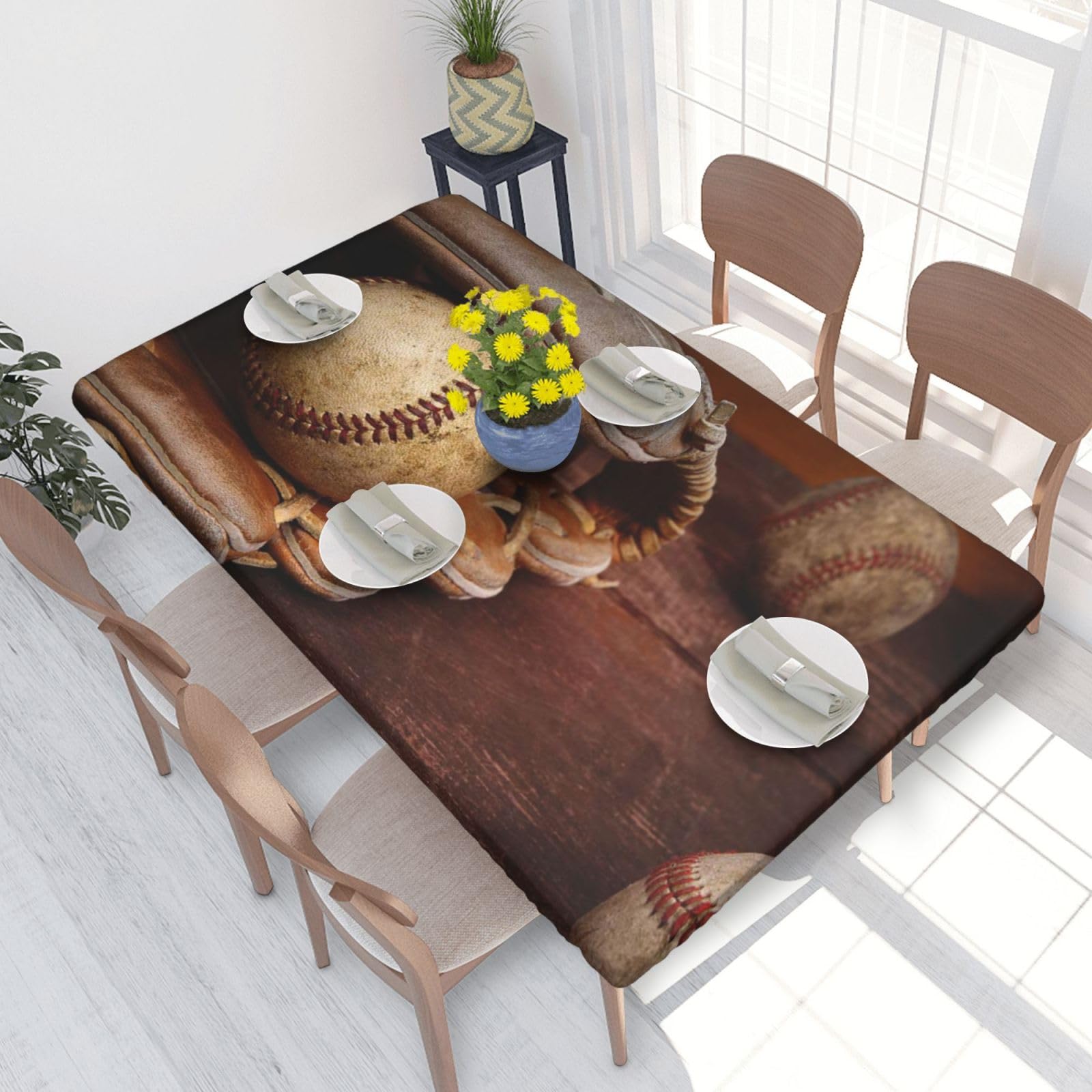 BNVSADC Retro Baseball Printed 4FT Tablecloth 122x76 CM Polyester Kitchen Water Resistant Table Cloth Dining Table Decoration Table Covers