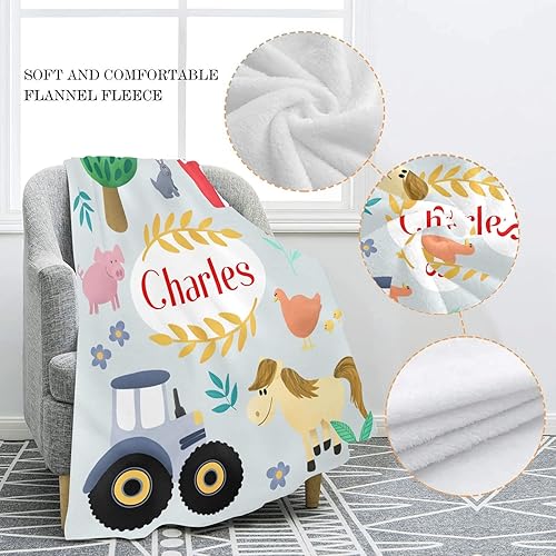 Miniatura 5 de Manta personalizada de animales de granja con nombre, manta de forro polar suave para hombres y mujeres, regalo de cumpleaños de 50 x 60 pulgadas