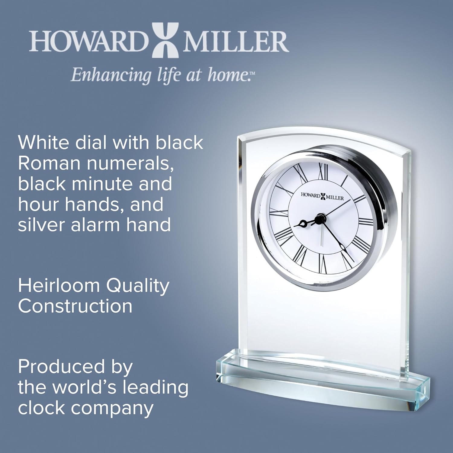 Starphire Crystal Contemporary Table Clock with Roman Numerals