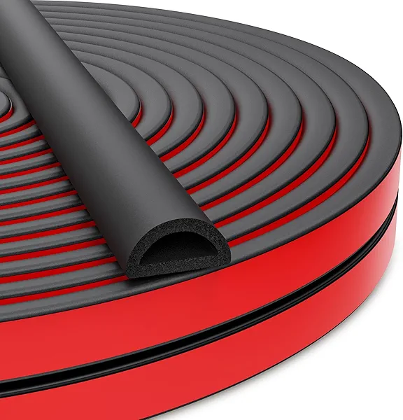 26 Feet Weather Stripping Door Seal Self Adhesive EPDM Foam Rubber Seal Strip D-Shaped Door Weather Stripping for Door and Window, RV, Boat, Auto, Truck, Marine, W:0.75"; H:0.375"
