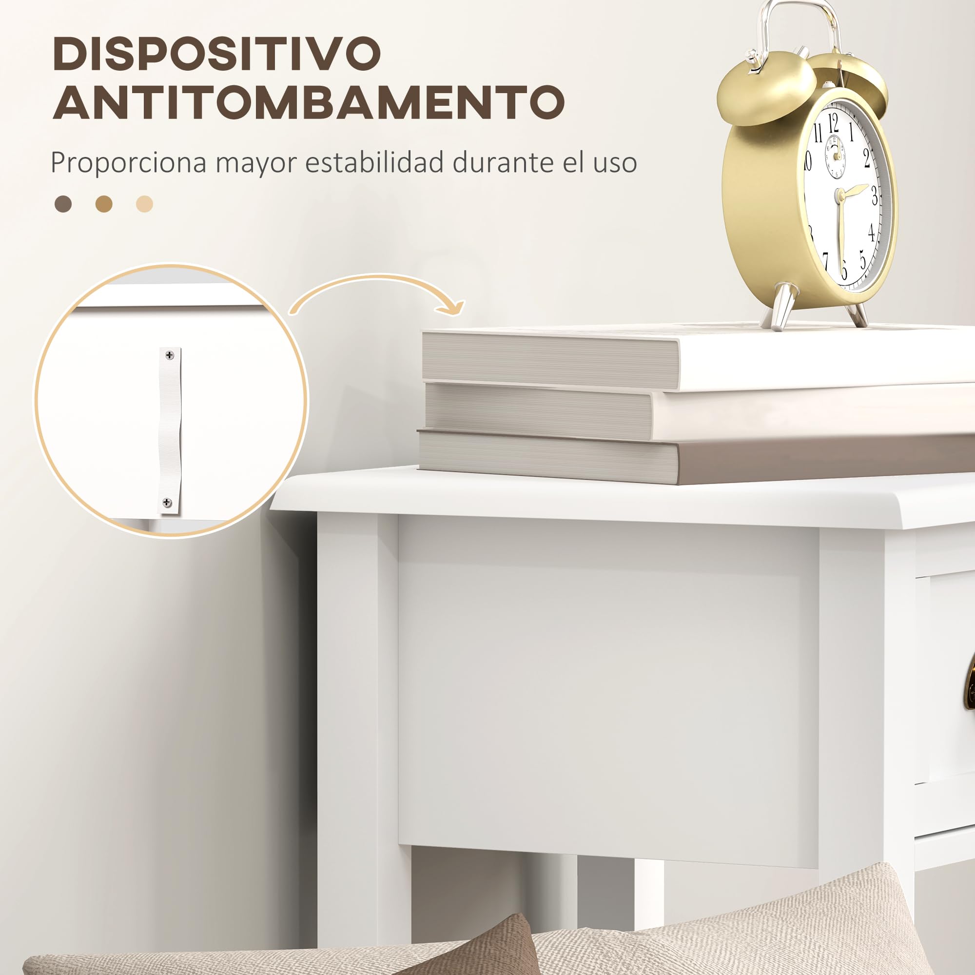 HOMCOM Juego de 2 Mesas Auxiliares Modernas, Mesas Auxiliares para Sofá, con Cajón y Estante, Mesitas de Noche para Salón, Dormitorio, 30x30x75 cm, Blanco