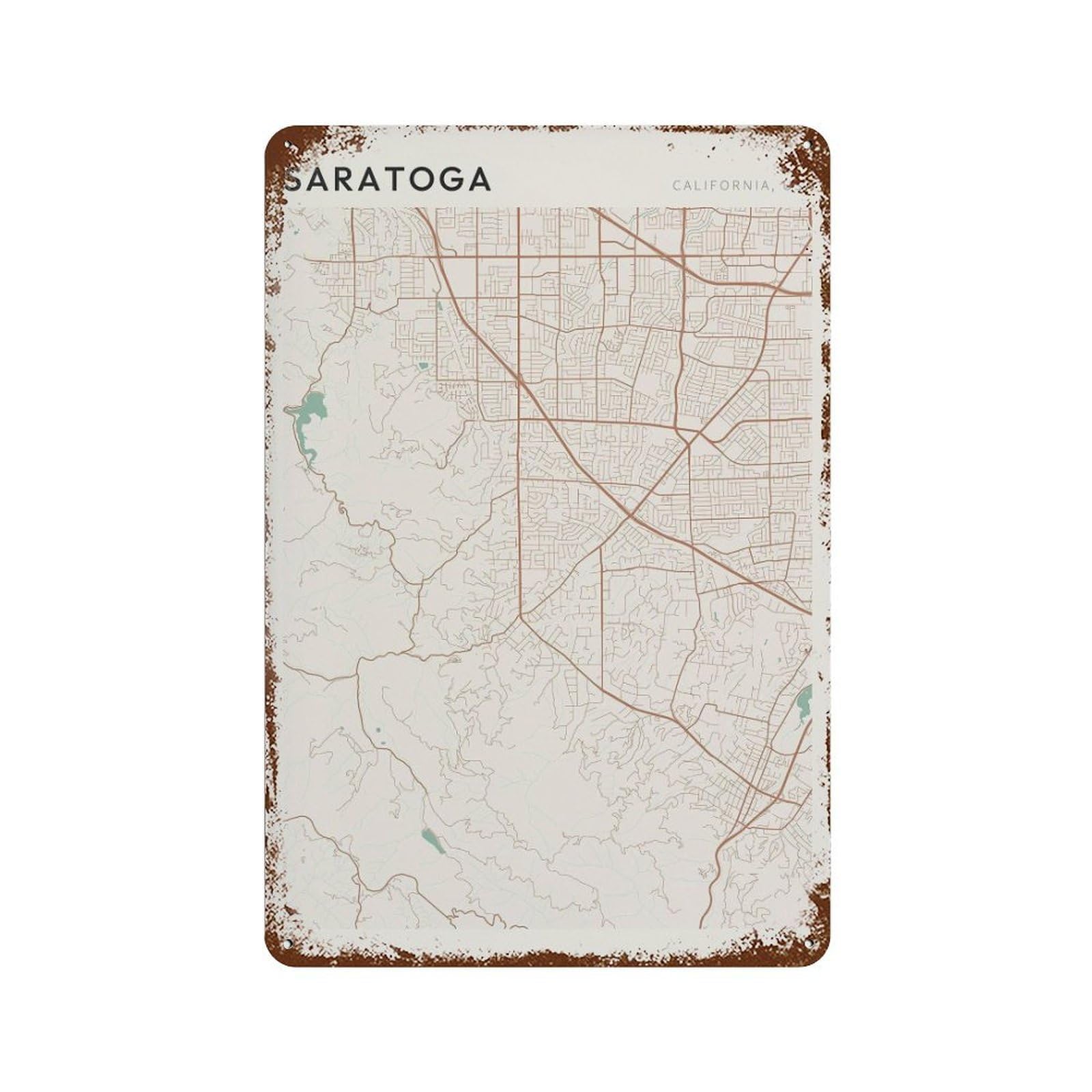 xiaoxiaoshen Saratoga Map California Travel Gift Minimalist Wall Decor Art Metal Tin Poster Modern Home Decor Art Home Bar Shop Decorations Vintage Sign 30x20cm