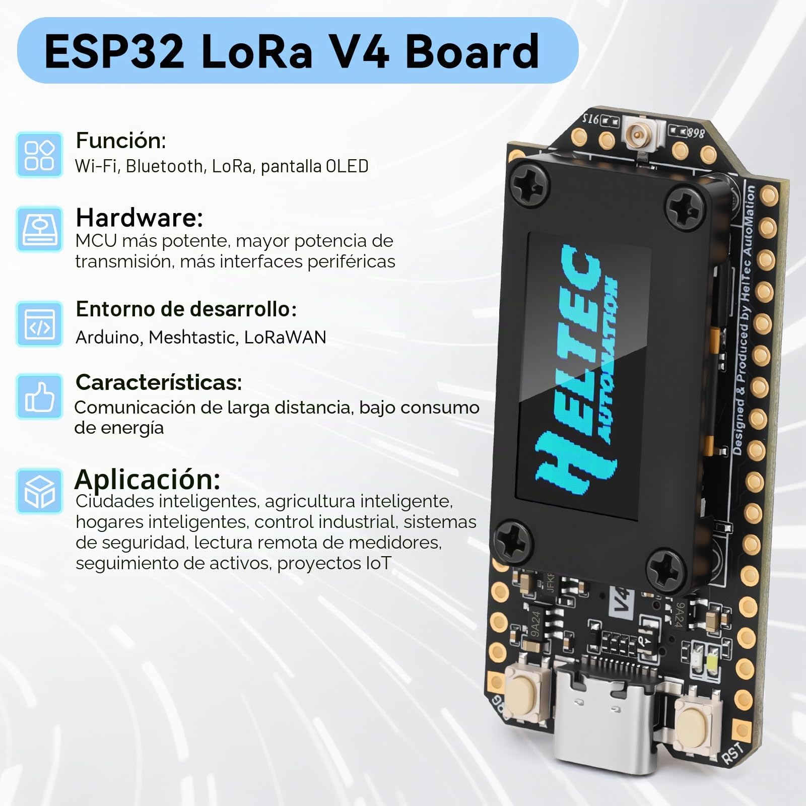 Placa de desarrollo ESP32 LoRa V4 + batería de 3000 mAh, ESP32-S3 SX1262 LoRa WiFi Bluetooth 2MB PSRAM 16MB Flash 915MHz Antena OLED Soporte GPS Solar para Arduino Meshtastic LoRaWAN