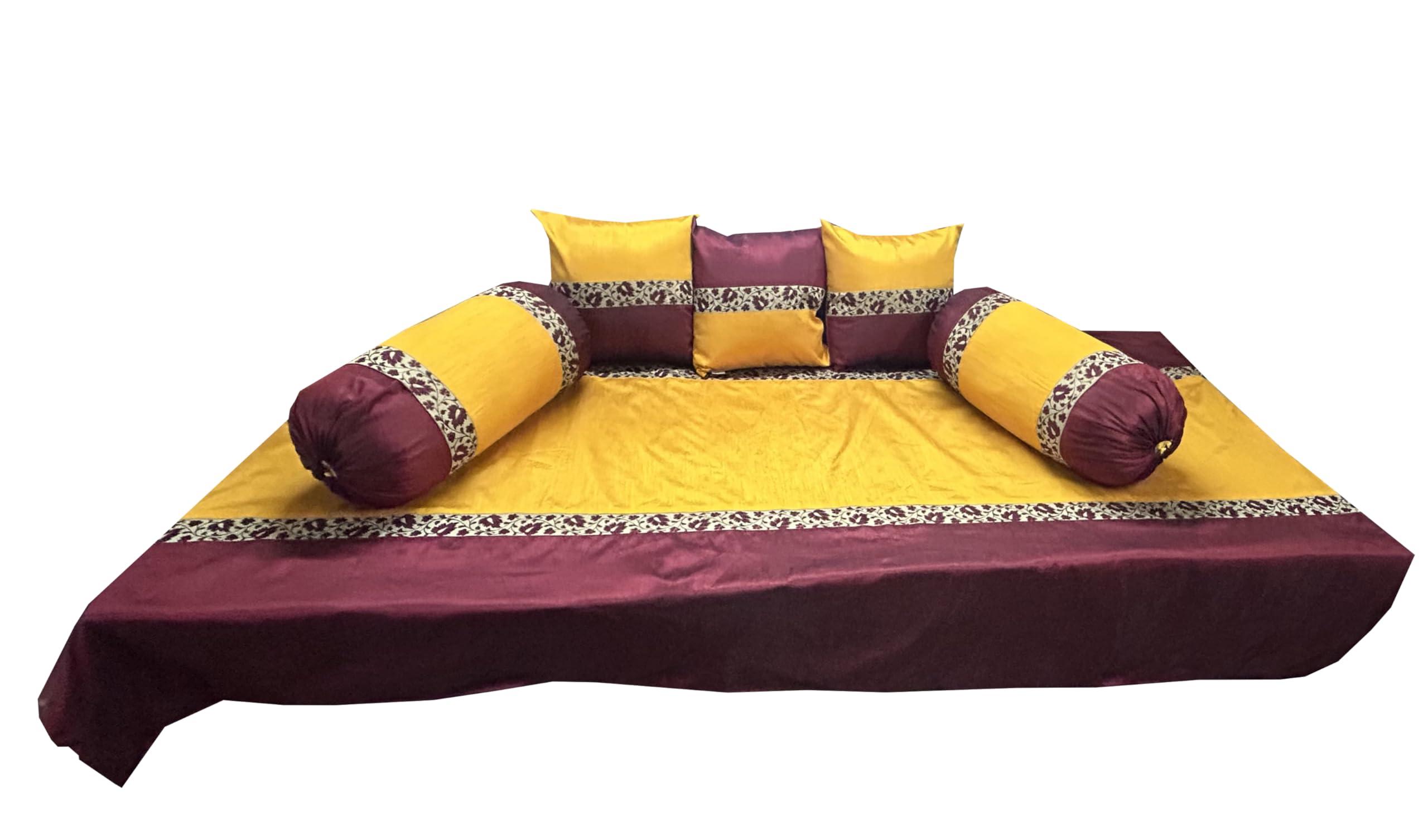 PINK PARROT Pinkparrot Art Silk Diwan Set Covers 6 Pieces Designer Standard Diwan Set (1 Single Bedsheet, 2 Bolster Covers, 3 Cushion Covers) D-807-image-22