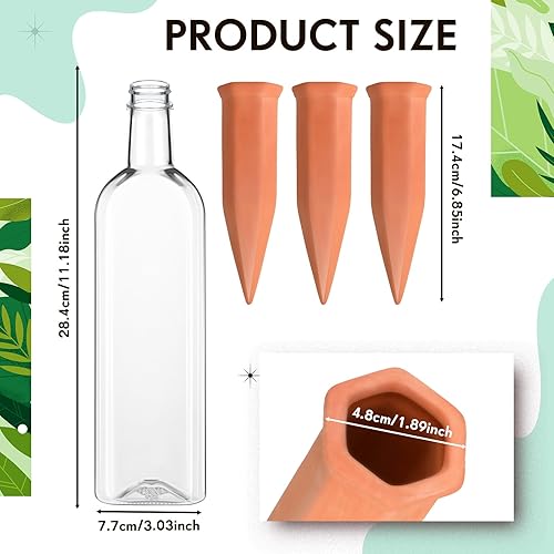 Miniatura 8 de Dandat Dispositivos de riego de plantas, 4 picos de riego de terracota, 4 botellas de plástico de 34 onzas, inserto de maceta de riego automático,