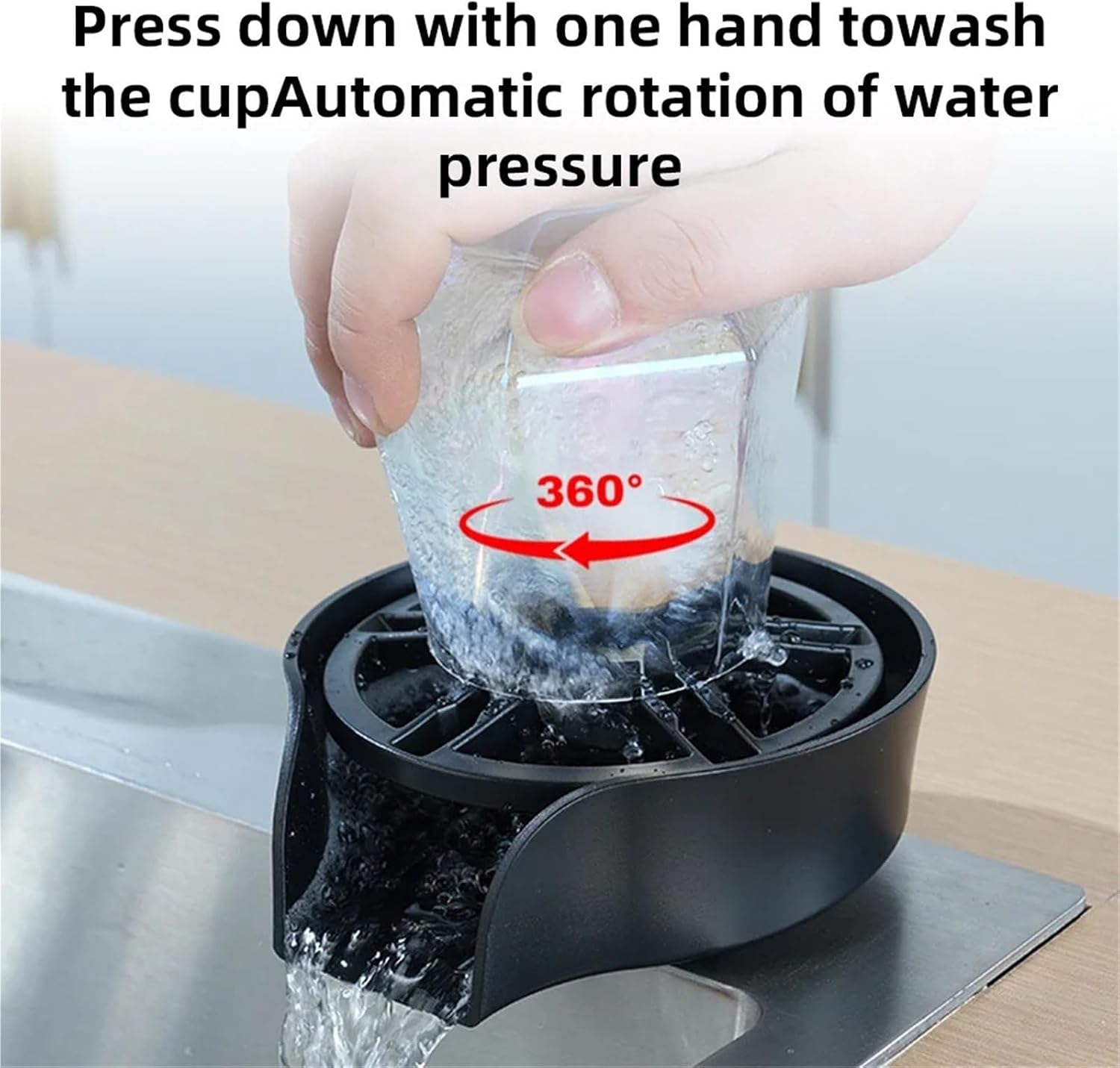 2 in 1 Glass Rinser for Kitchen Sink Pull Out Spray Head 360 Rotating Cup Bottle Washer with Flexible Hose Black Silver(Black)