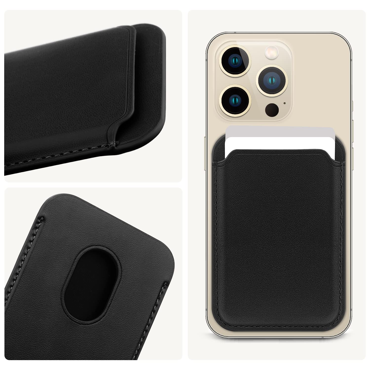FIDWALL Magsafe Wallet Portafoglio Tessuti in Pelle per iPhone 16/15/14/13/12 Max/Pro/Plus/mini,con Anello in Ferro per all Phone Case,RFID Card Holder con Magsafe Magnete (Nero)