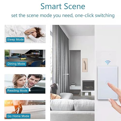 Miniatura 4 de Interruptor de luz inteligente, interruptor de luz WiFi de 2.4 GHz compatible con Alexa y Google Home, interruptor de luz de pared táctil