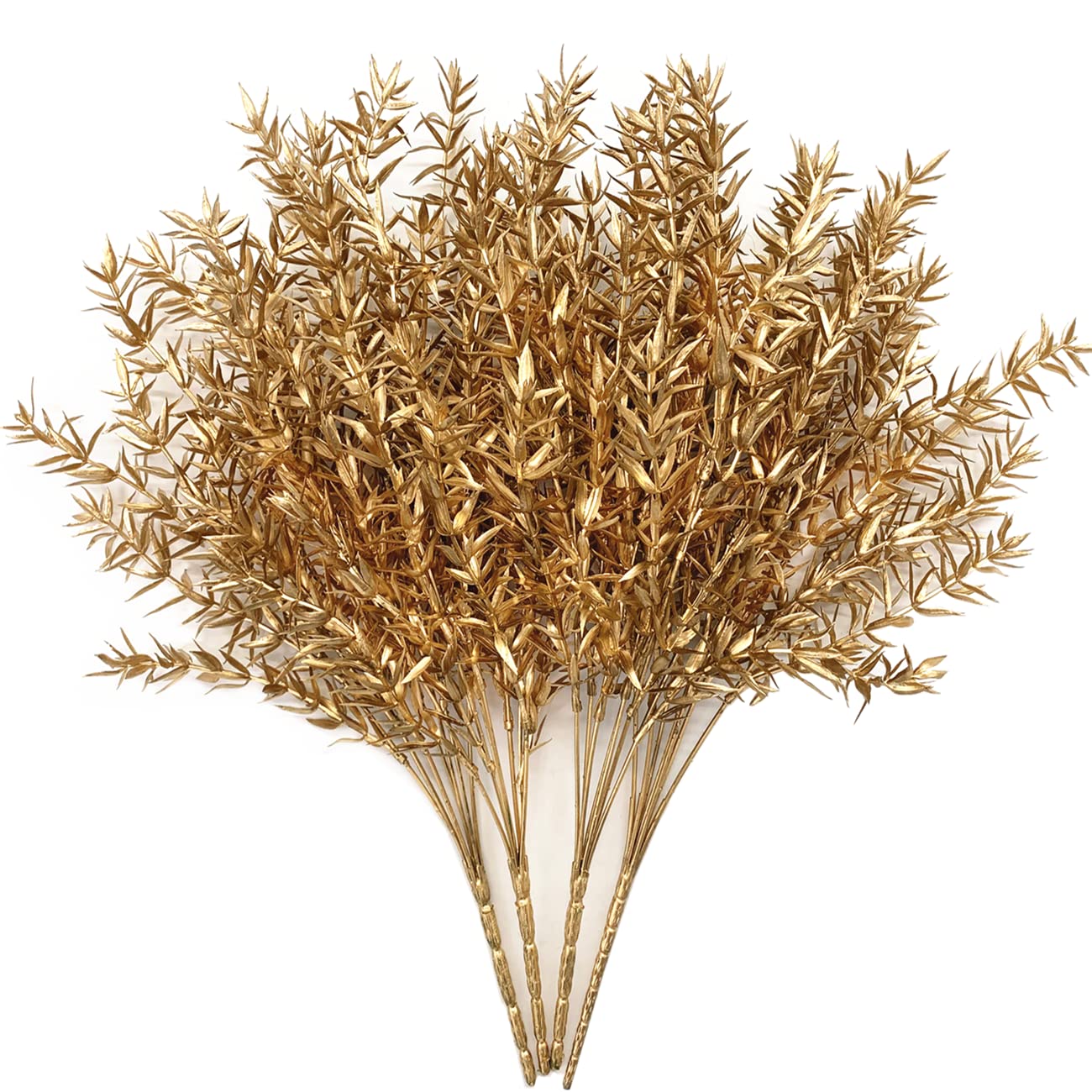 Artificial Plants for Christmas Gold Decoration, LOVENIMEN Fake Golden Plant Spiky Leaves Grass Faux Flowers Foliage Leaf Shrubs Indoor Outside Hanging Planter Home Garden Decor Festival - 4 Pcs