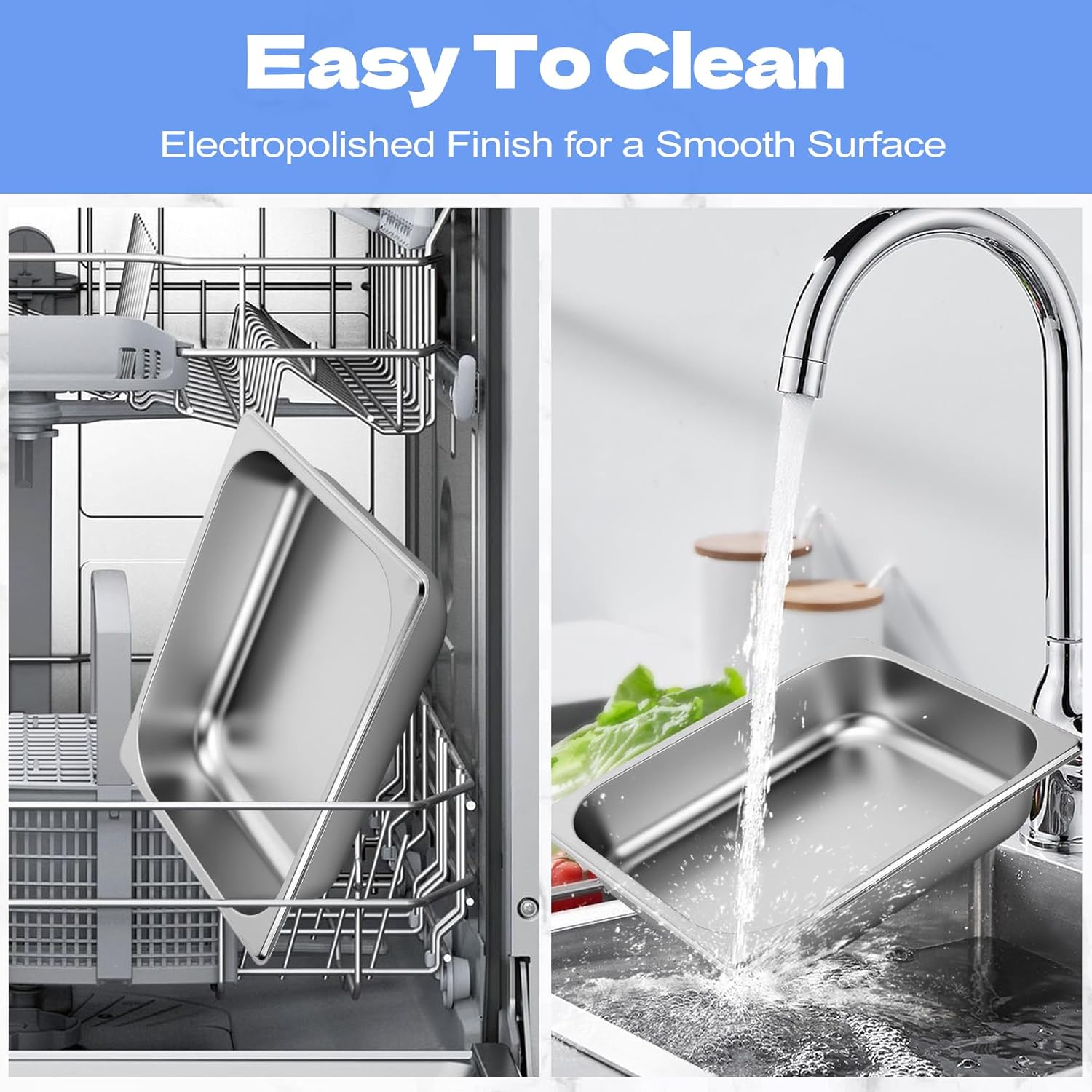 4 Pack Hotel Pans, 1/2 Size 2.5 Inch Deep Stainless Steel Steam Table Pan, Half Size Catering Food Pans, Catering Food Storage Metal Pan for Home Party Hotel Buffet Restaurant - Image 5