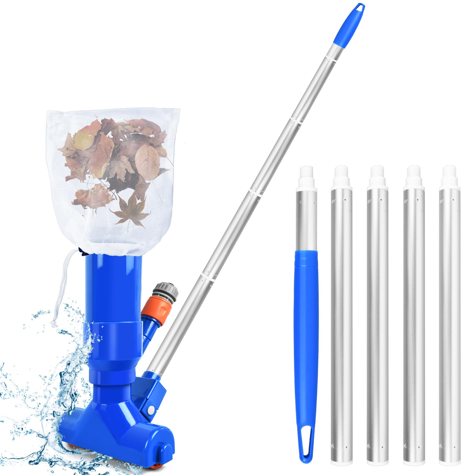 Aspirateur Piscine Hors Sol, Aspirateur de Piscine Manuel, Kit de Nettoyage Piscine avec Perche Télescopique Sac à Feuilles, Nettoyeur de Piscine, Kit d'entretien pour Piscines, Bassins, Fontaine