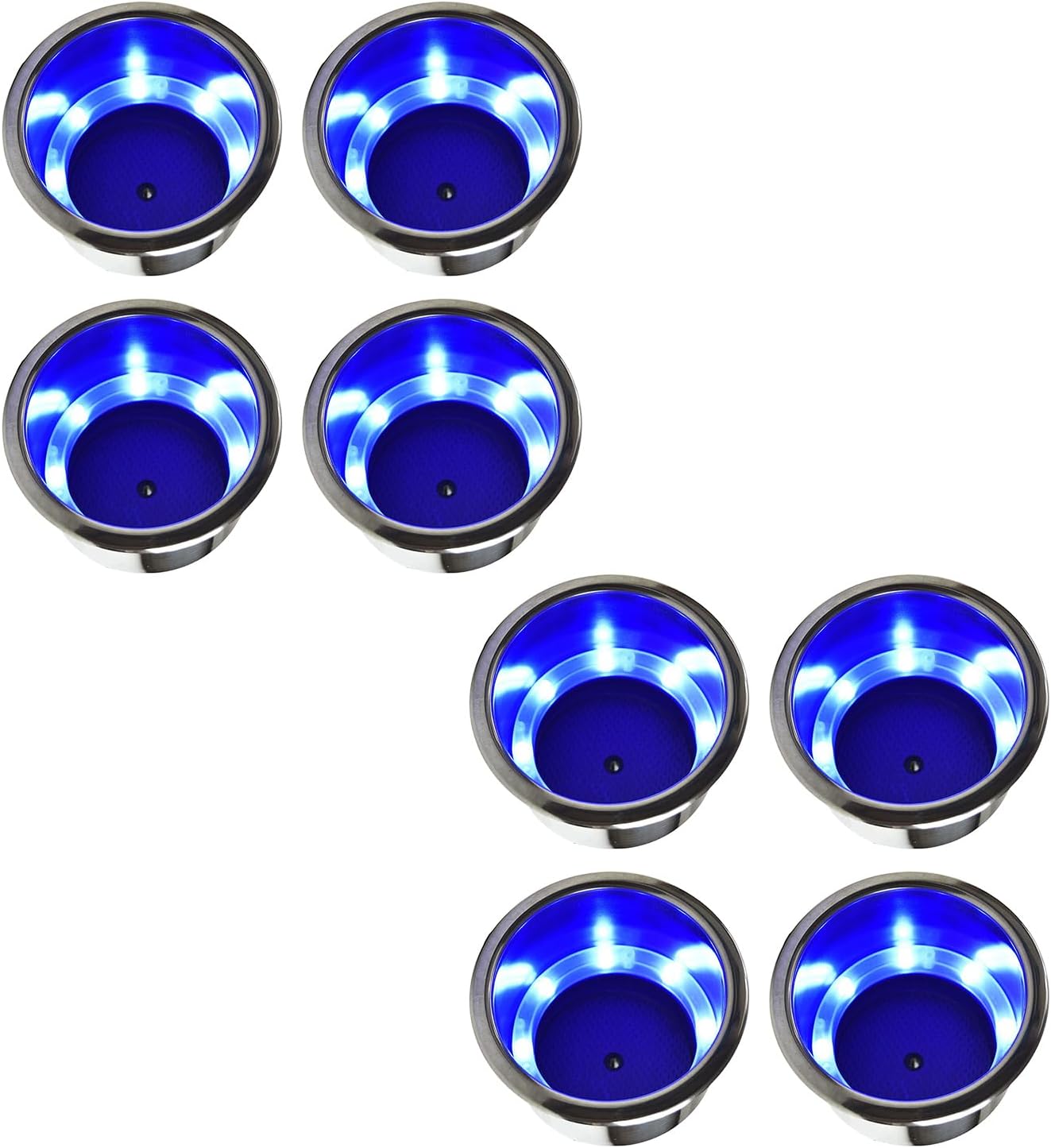 MARINE CITY 8 Blue LED Lights Cup Holder with Drain – 304 Stainless Steel, Corrosion-Resistant, Easy to Install for Boats, Yachts, Ships, Kayaks