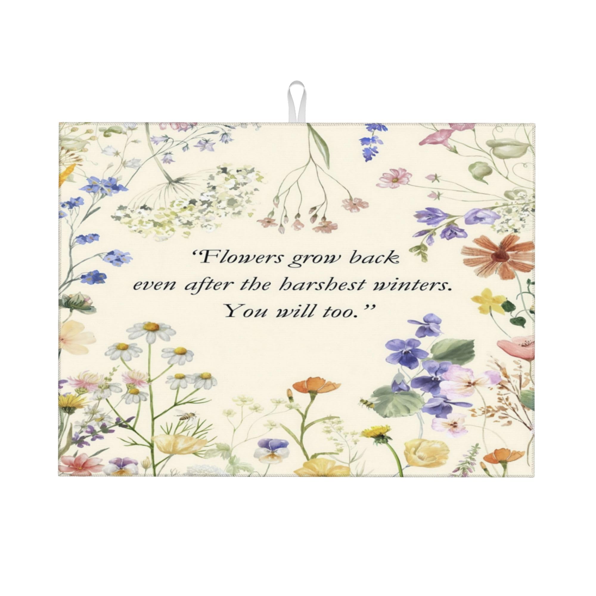 Inspirational Flower Language Dish Drying Mat 18x24 Inch, Microfiber Absorbent Fast Dry Mat Daisy Floral Large Dish Mat Drying Kitchen Mat, Kitchen
