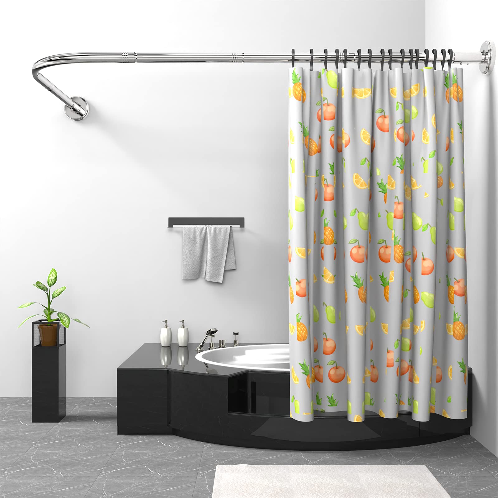 Asta Tenda Doccia A L Gcryl – In Acciaio Inox 304, Regolabile, Installazione Forata O Non Forata, Curva, Per Vasca E Angolo, Diametro 2,2 Cm