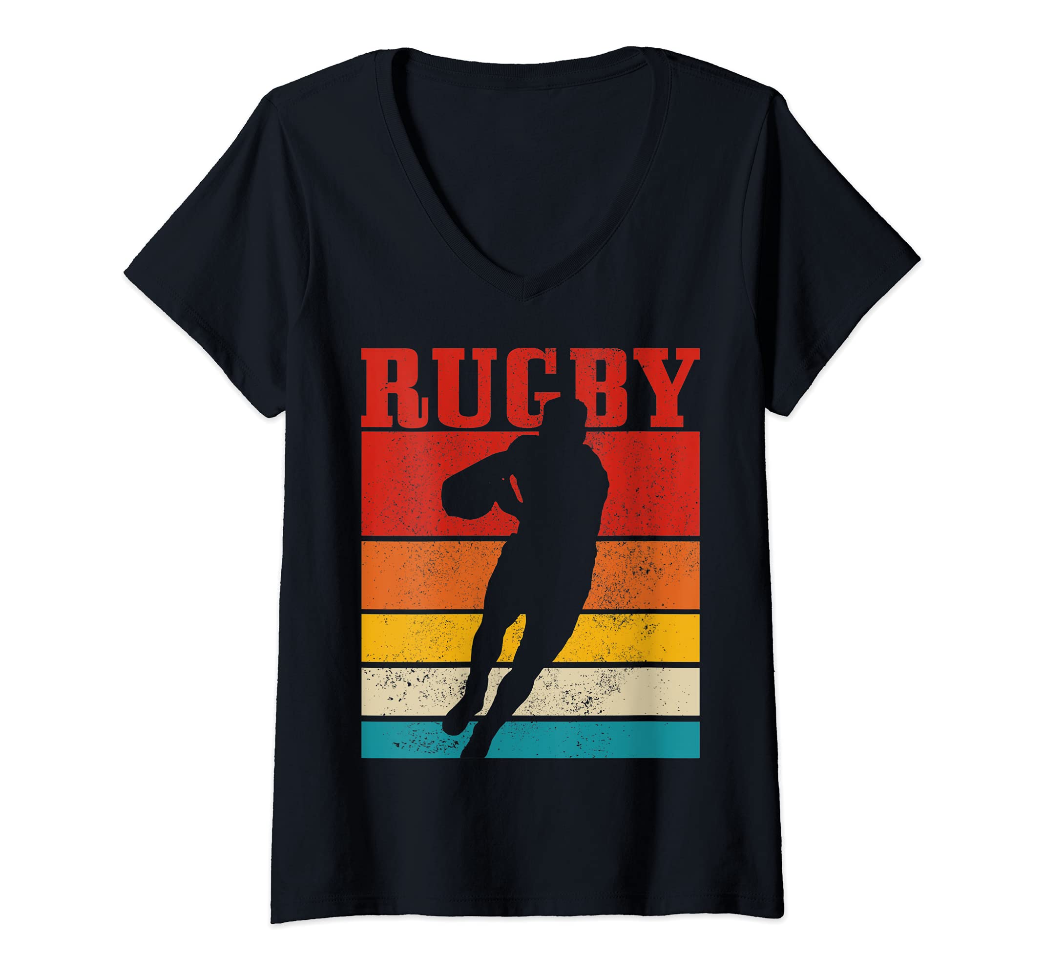 Womens Rugby Vintage Retro Funny Rugby Player Fan V-Neck T-Shirt, Black
