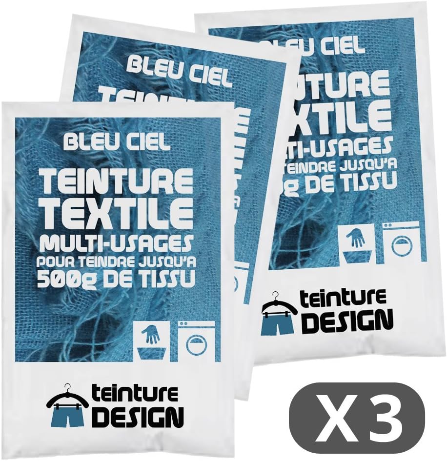 Set of 3 Packs of Textile Dye - Sky Blue - Universal Dyes for Clothes and Natural Fabrics