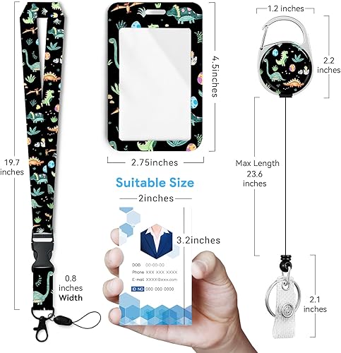 Miniatura 2 de Lindo soporte para insignia de dinosaurio con carrete retráctil y cordón separable, clips de insignia, carrete retráctil de alta resistencia,