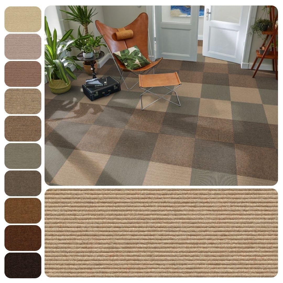 Tretford Interland Teppich Teppichfliesen 50x50 cm selbstliegend | Farbwelt beige, 613 Marzipan, 1 Fliese