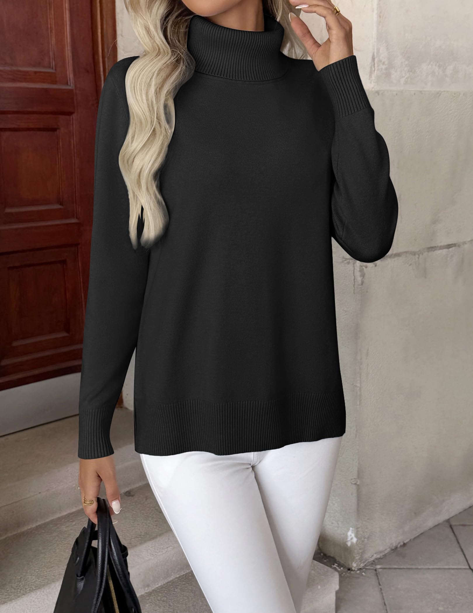 Zeagoo Maglione da donna a collo alto, elegante, a maniche lunghe, casual, a maglia, per autunno e inverno