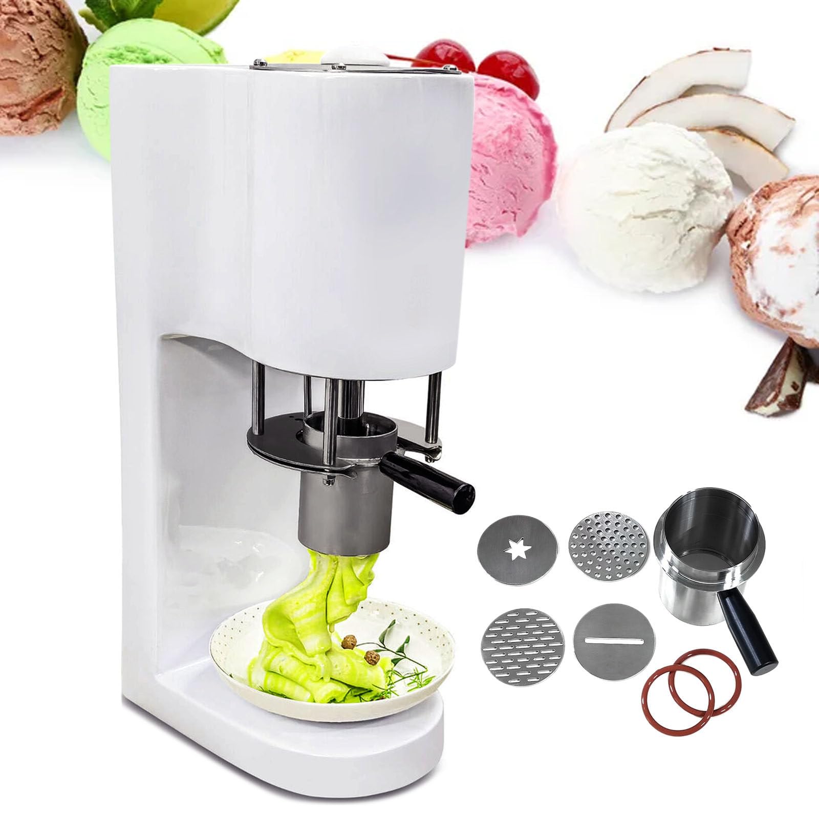 Máquina de Prensa para Gelato con 4 Moldes Intercambiables, Diseño Compacto (10,2" x 8" x 22,2"), Equipo Comercial para Postres para Heladerías, Bares, Restaurantes, Snack Bars,White