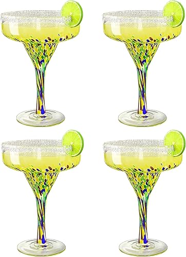 Vista 11 de Vasos de Margarita sin tallo – Juego de 4 – 6oz de lujo soplado a mano confeti Margaritas, Martini, cócteles, agua, vino, postre y champán