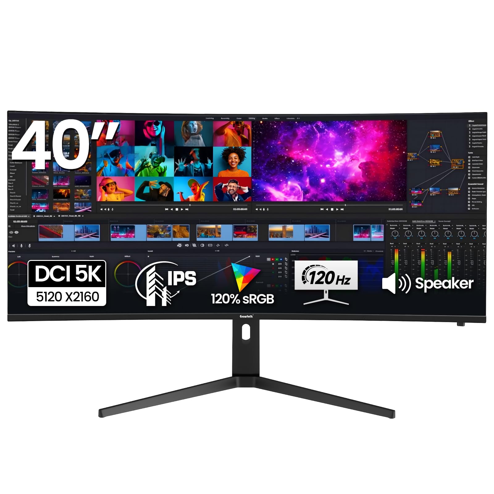 Gawfolk 40 Inch 5K Ultrawide Curved Gaming Monitor 120Hz 5120 x 2160P IPS Computer Monitor with Built-in Speakers