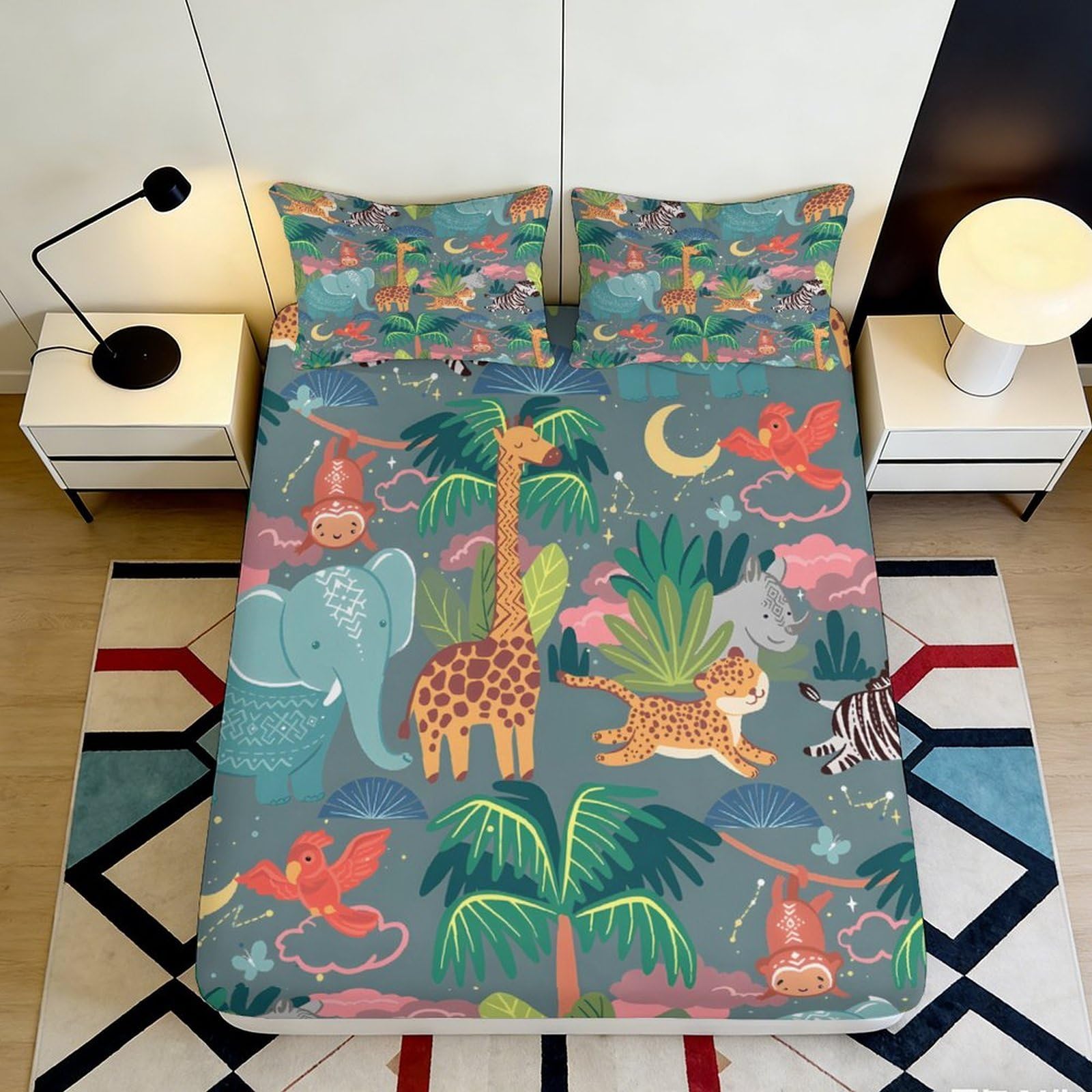 Pnayamiorkfel Style-10 3D Printed Jungle Safari Fitted Sheet Microfiber Soft Animal Forest Mattress Cover For Bedroom Guest Room Decor 90X200x25cm