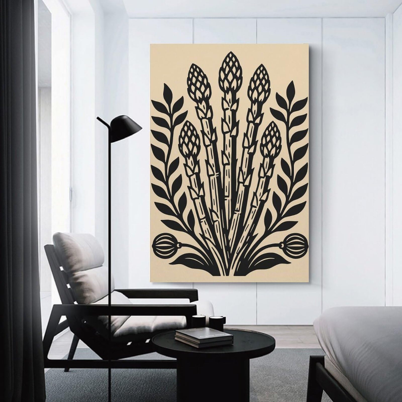 Junmoney Canvas Art Print Asparagus And Floral Illustration, 20x30inch(50x75cm), for Gallery Wall Layouts in Home Or Office, A Versatile Canvas Print for Layering