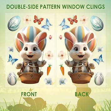 Hianjoo 87 PCS Easter Window Clings, 9 Sheets Easter Egg Window Clings Stickers for Window Decor, Double Sided Bunny Window Cling Decorations with Chick Flower Butterfly Carrot