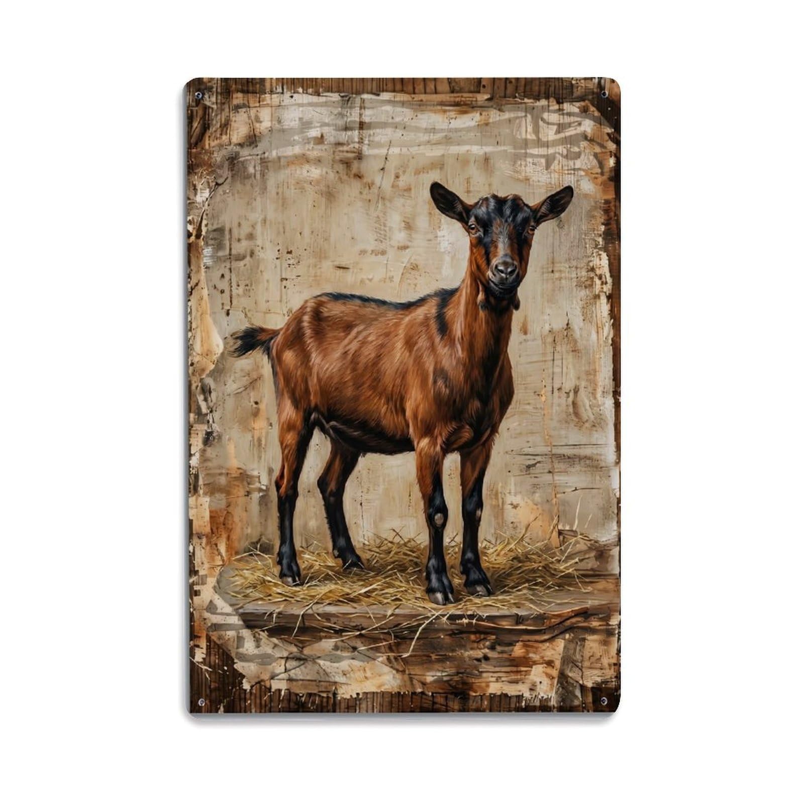 Oberhasli Goat Farm Brown Dairy Swiss Vintage Metal Tin Sign Plaque Wall Decor for Cafe, Club, Garden Metal Poster 8x12Inch