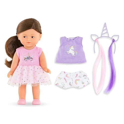Corolle Mini Corolline Romy Unicorn Set de Regalo Incluye muñeca de 8 Pulgadas y 3 Accesorios, Camisa