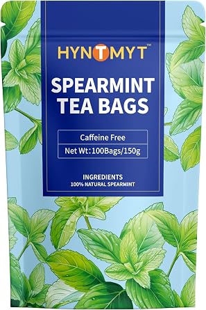 HYNTMYT Spearmint Tea Bags 100 Teabags | Bulk Buy for Office, Home & Catering | Pure Spearmint Leaves | Compostable Tea Bags | Resealable Pouch