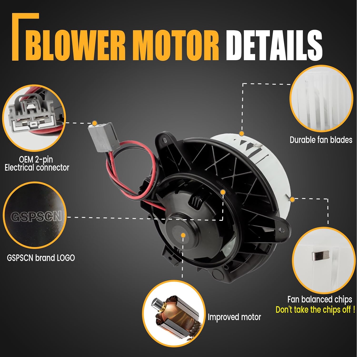 GSPSCN 700315 AC Blower Motor with Fan for Dodge Dart 2013 2014 2015 2016 - HVAC Heater Blower Motor Replaces# 68163782AA, 68225055AB, PM4050, 2311894, 76971,700315
