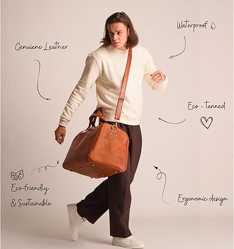 Miniatura 6 de Bolsa de lona de cuero para hombres y mujeres, 46 litros de largo, para viajes y artículos de aseo gratuitos, bolsa de mano para el fin de semana