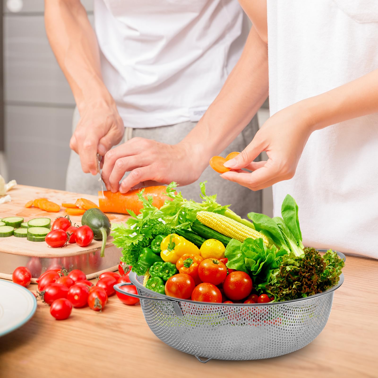 Colador De Acero Inoxidable Para Pasta Y Verduras – 22 Cm, Juego De 2, Mango Cómodo Y Apto Para Lavavajillas