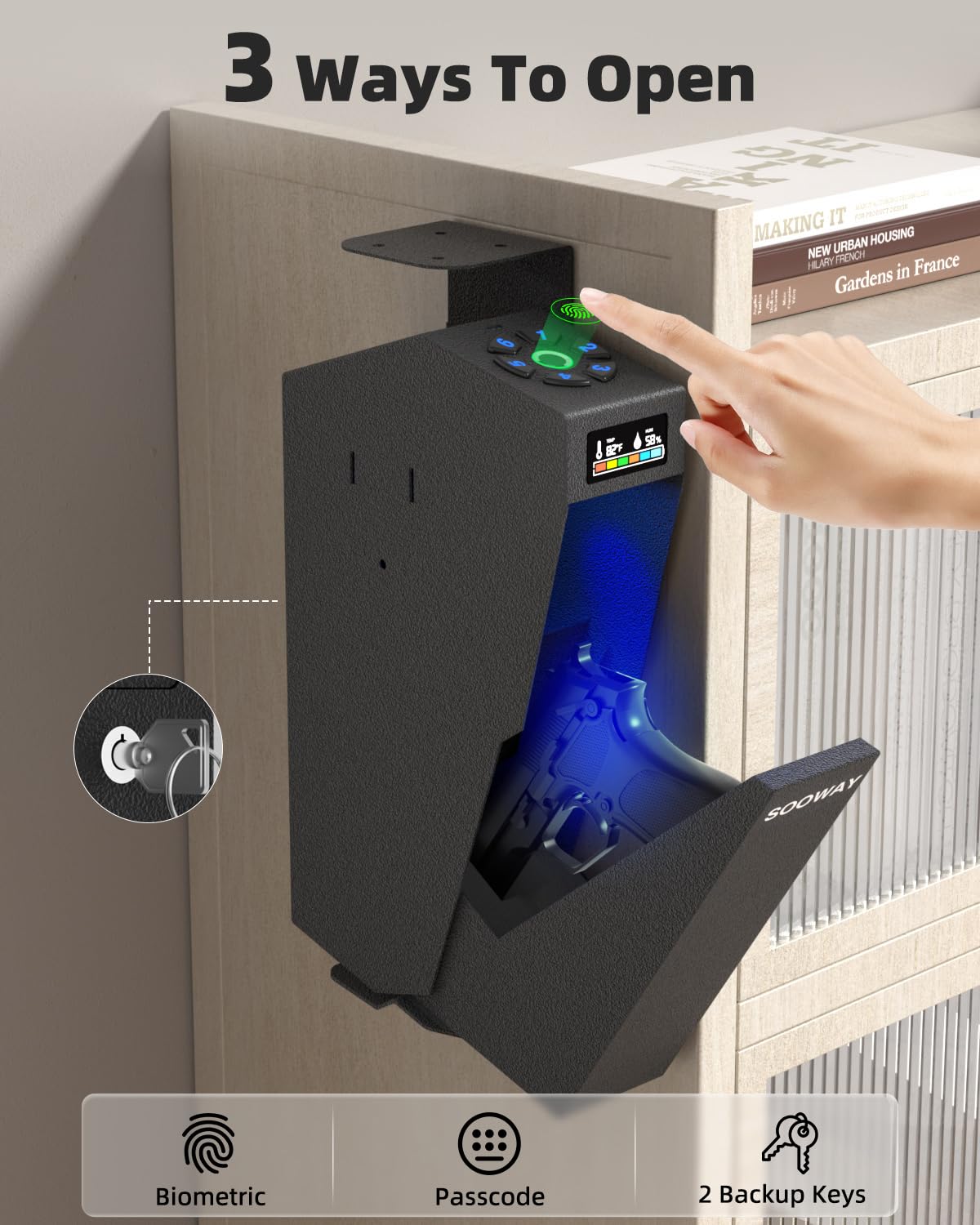 Billconch Smart Gun Safe for Multiple Pistols - Automatic Lock Safe Box | Biometric Handgun Safe for Money Valuables with LCD Display/Voice Guide, Quick Access Unlock with Fingerprint/Keypad/Key/App product image 15