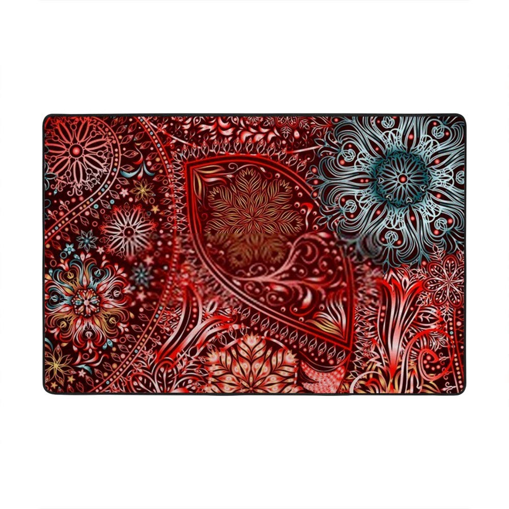 Tapis rouge 152x99 cm motif cachemire vintage abstrait en velours corail Ruchen