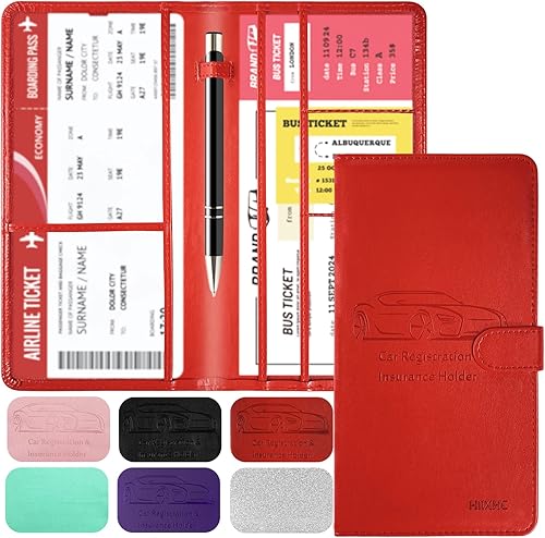 Miniatura 8 de Tarjetero para registro de automóvil y seguro con cierre magnético, guantera de cuero para vehículos, documentos de automóvil, cartera de