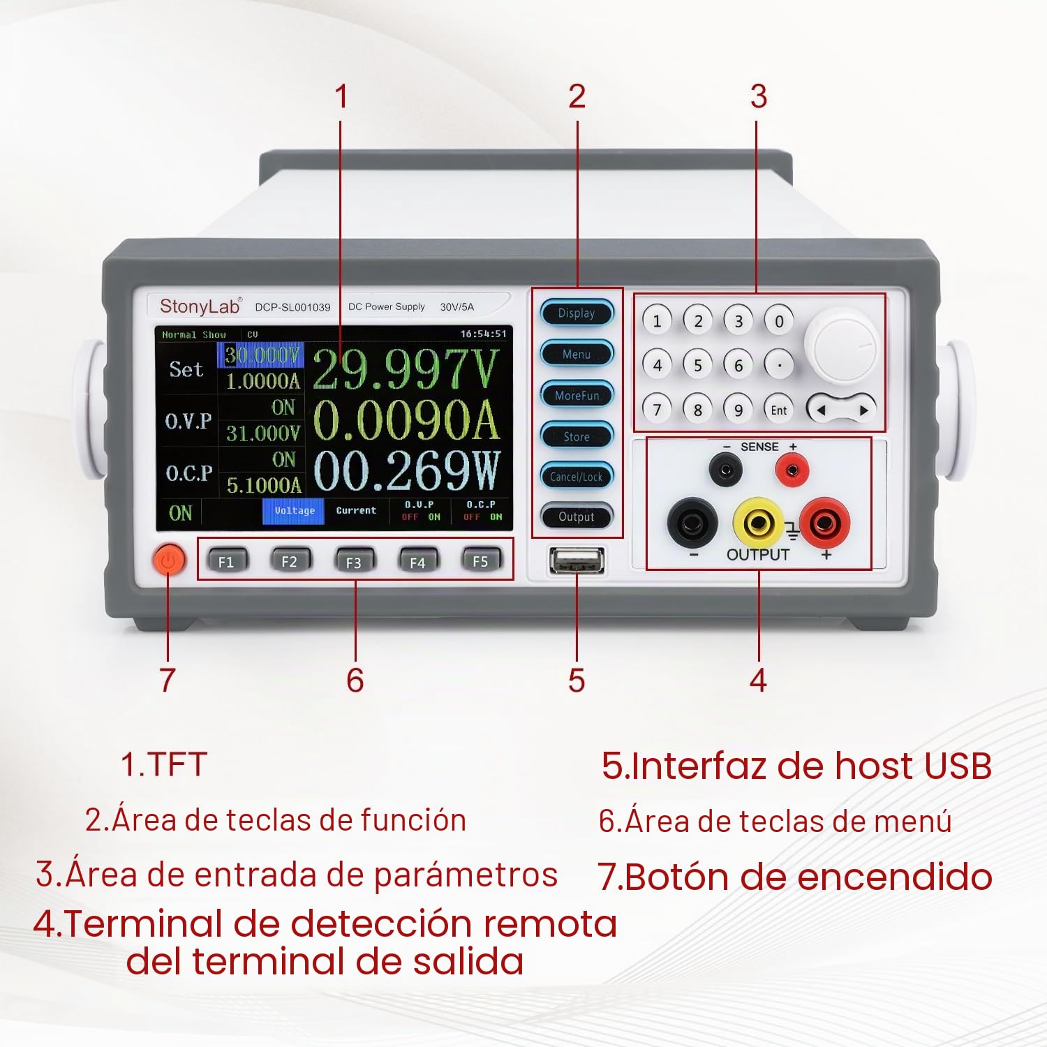 stonylab Fuente de Alimentación DC, Salida 30V/5A con Resolución de 0,1 mA, Pantalla de 5 Dígitos Fuente de Alimentación DC Programmable de Alta Precisión para Pruebas Electrónicas e Investigación