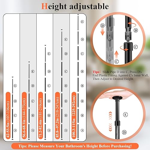 Miniatura 3 de Organizador de ducha esquinero de 4 niveles a prueba de óxido con poste de tensión, organizador de ducha de altura ajustable de 42 a 115 pulgadas,