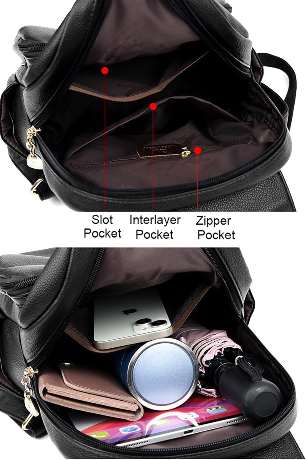 YUNZLAN Korean Style Black Leather Backpack Purse Casual Fashion Backpack for Girls Women Daypack - Image 6