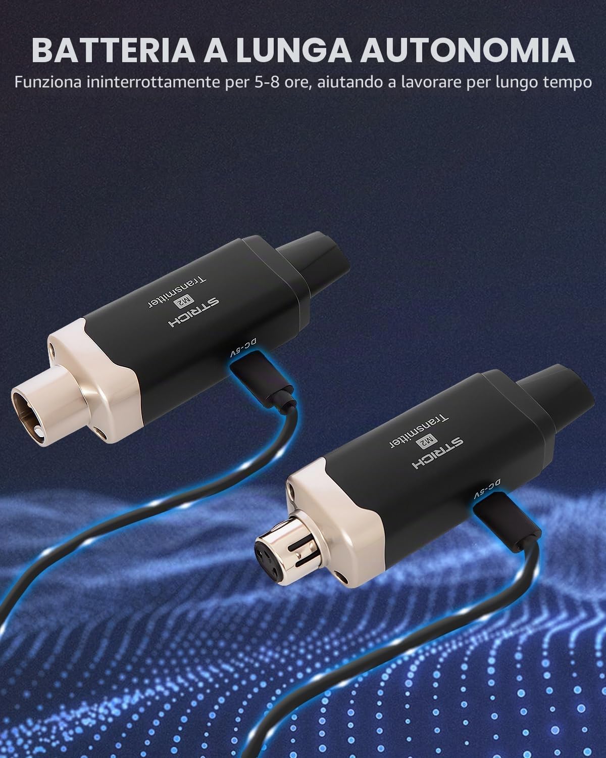 STRICH M2 UHF - Sistema microfono senza fili con adattatore XLR, 16 canali, trasmettitore e ricevitore per microfono dinamico, supporta alimentazione phantom da 9-24V, compatibile con mixer audio e