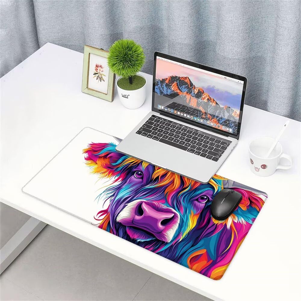 Tappetino Mouse Gaming xxl Accessori Scrivania Ufficio Bianco Bue Grande Tappetino Mouse e Tastiera Sottomano da Scrivania, Gaming Accessori pc 1200x600x3mm Base Antiscivolo, per PC Gamer Laptop d-44