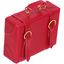 Miniature Red Fibreboard Travel Suitcase for Dollhouse Decoration